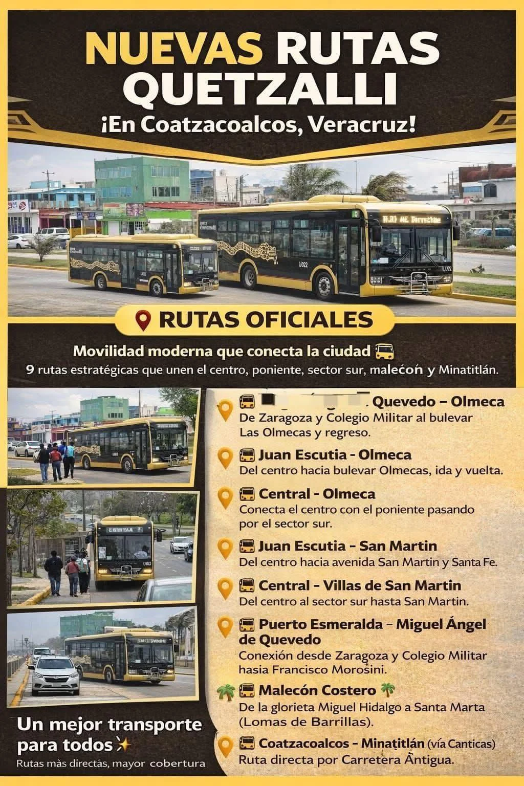 Mapa de rutas del servicio Quetzalli en Coatzacoalcos